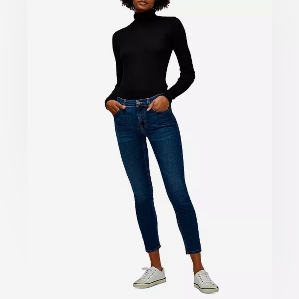 LN 7 FOR MANKIND MID RISE ANKLE SKINNY JEANS. DARK BLUE.